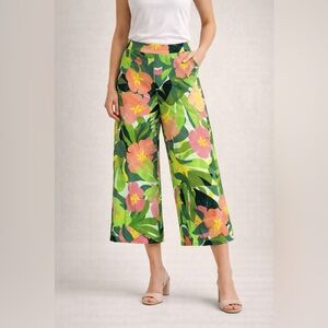 Eliane Rose Wide Leg Capri Pant Large Floral Hawaiian Summer Tropical ResortWear